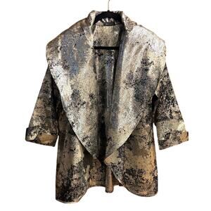 Allie Coosh Jacket Small Womens Metallic Open Cuffed Sleeve BLack/Grey/Silver
